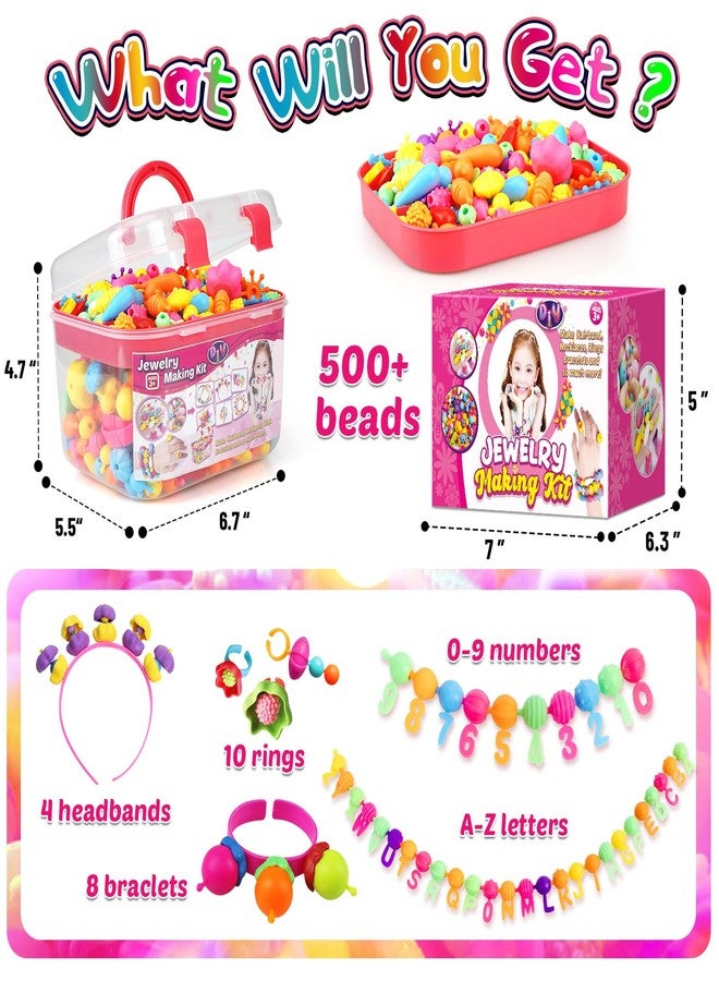 FUNZBO 520+ Snap Pop Beads - Jewelry Making Kit for Kids, Arts and Crafts for Kids Ages 4-8, Toys for 3 4 5 6 Years Old Girls Christmas Birthday Gifts Ideas, Bracelet Necklace Ring Snap Set for Girls - Image 2